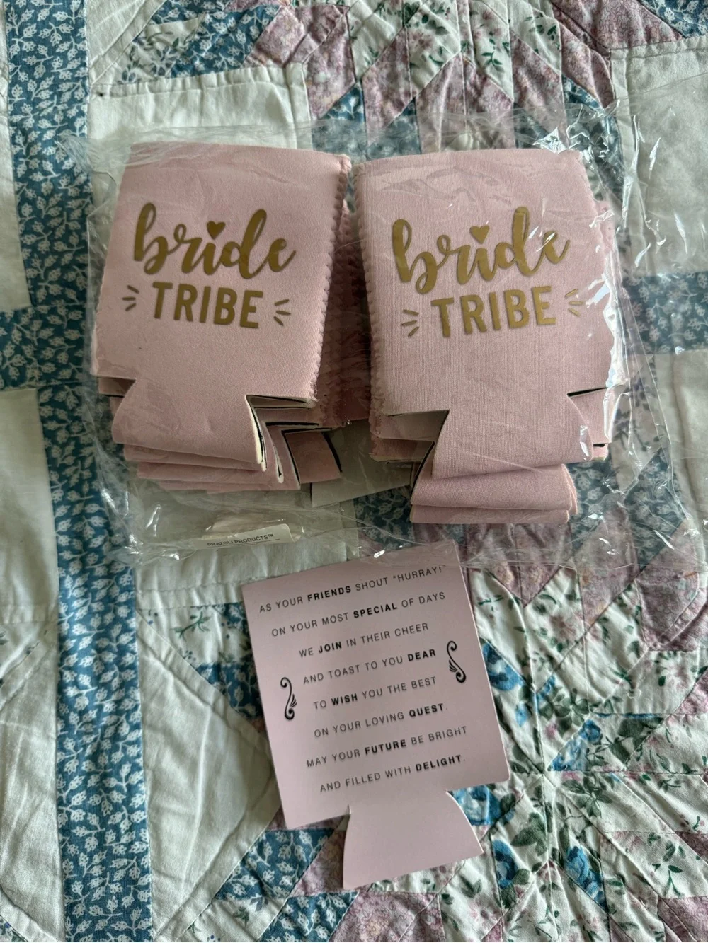 Bride Tribe Pink & Gold Can Cooler Set